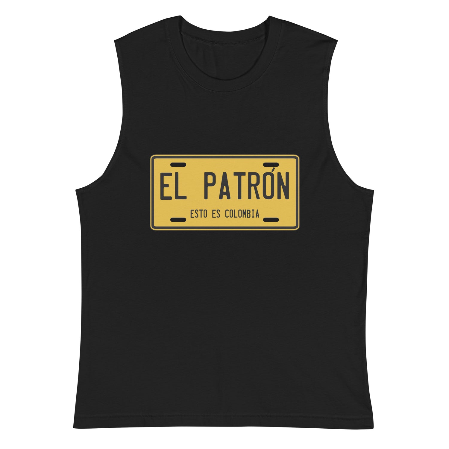 Camiseta sin mangas El Patrón Placa: el emblema de orgullo colombiano con calidad excepcional y estampado que resiste el paso del tiempo.