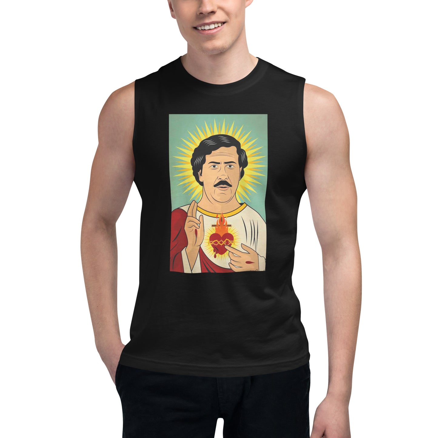 Camiseta sin mangas San Pablo Escobar, Descubre calidad excepcional y estampados duraderos. Encuentra estilo y orgullo en cada prenda. 