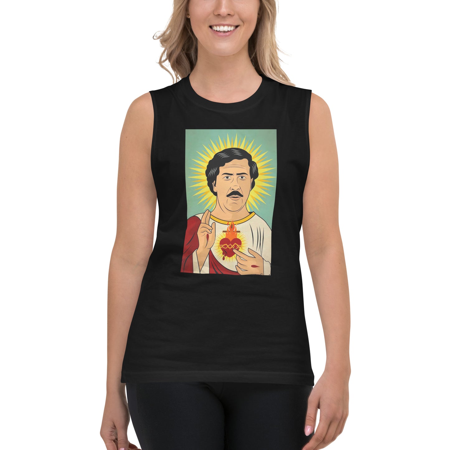 Camiseta sin mangas San Pablo Escobar, Descubre calidad excepcional y estampados duraderos. Encuentra estilo y orgullo en cada prenda. 