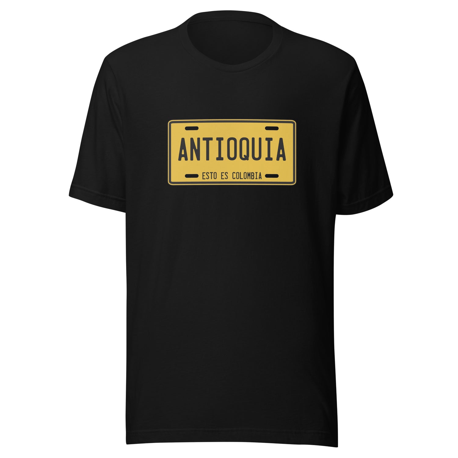 Muestra tu orgullo colombiano con la Camiseta Placa de  Antioquia. Diseñada con los mejores materiales y un estampado duradero.